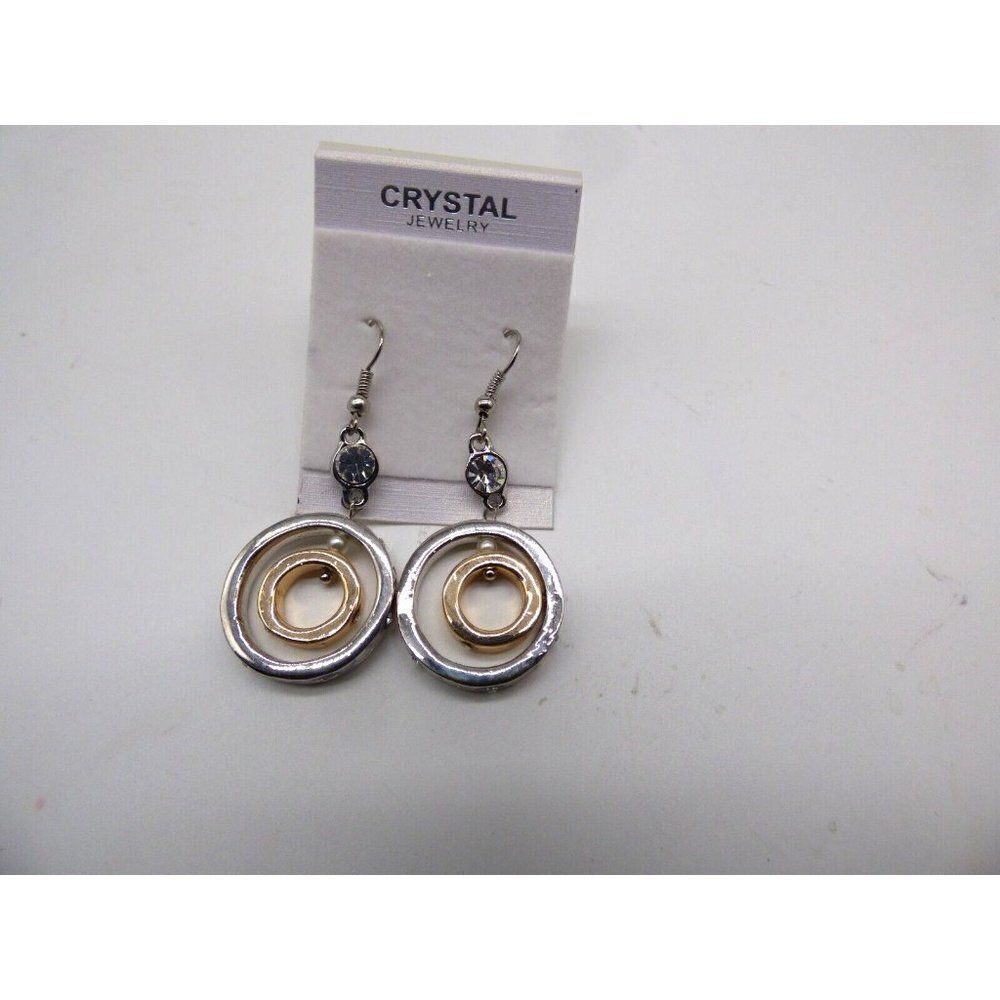Crystal Jewelry 2 tone fish hoop earrings, Gold/Silver toned metal